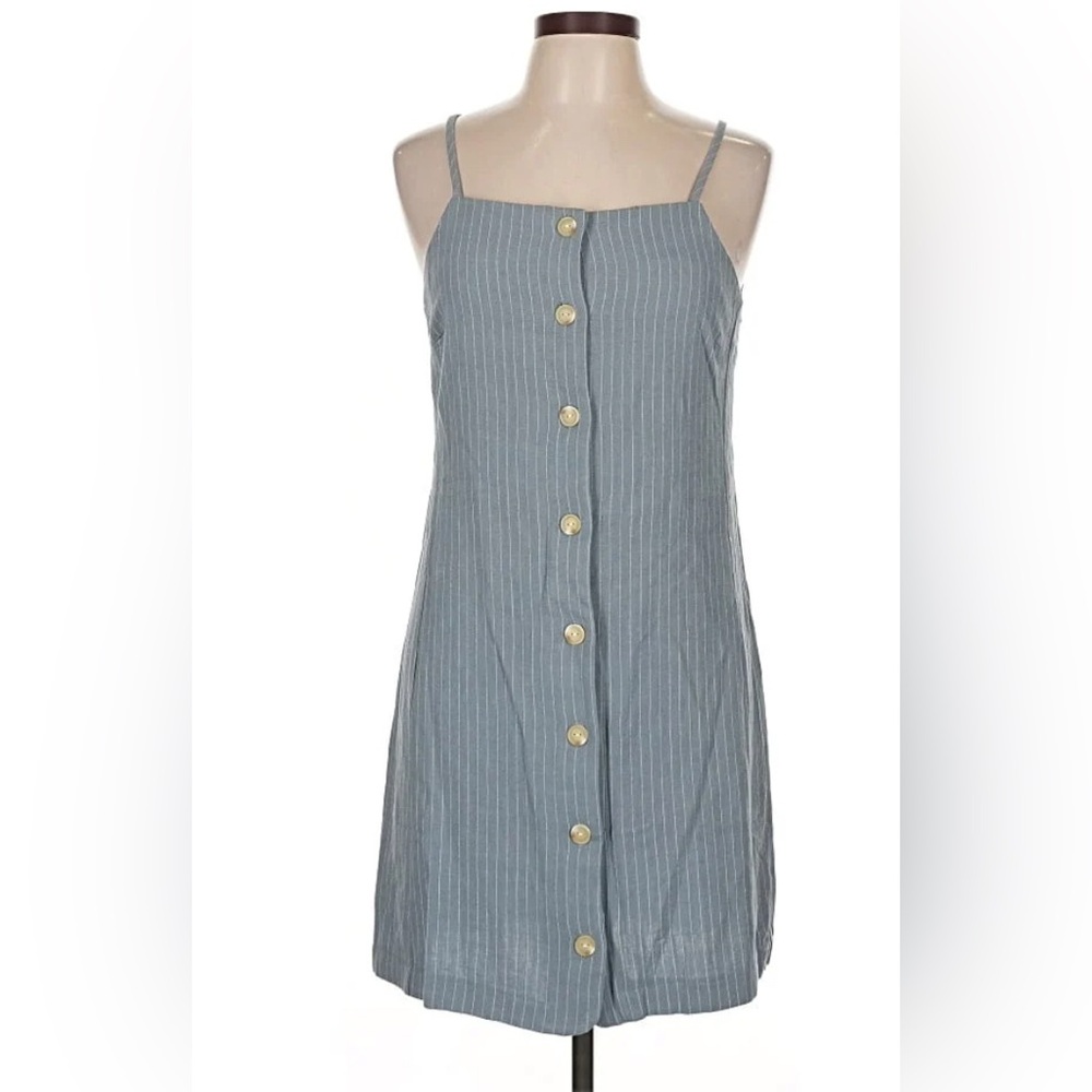 Monteau Los Angeles Blue Mini Slip Dress Halter Buttons XS Comfy Breezy Casual